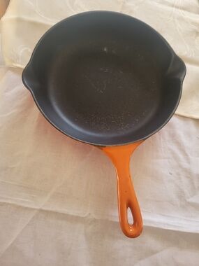 Vintage clean COUSANCES LE CREUSET Flame Orange Cast Iron Enamelware Skillet #23